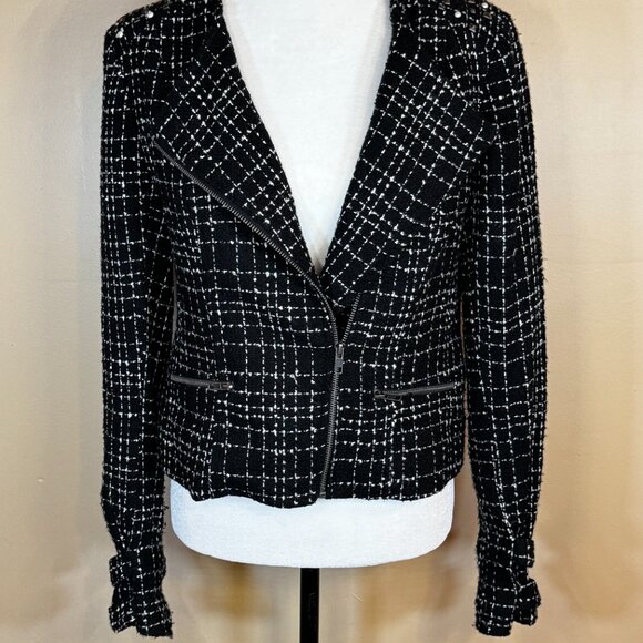 #143 Willow and Clay Embellished Zip Front Cropped Tweed Blazer, Size Small (?) - Picture 2 of 7